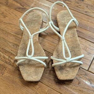 Vince Hazen Flat Square Toe Strappy Leather Cork Sandals